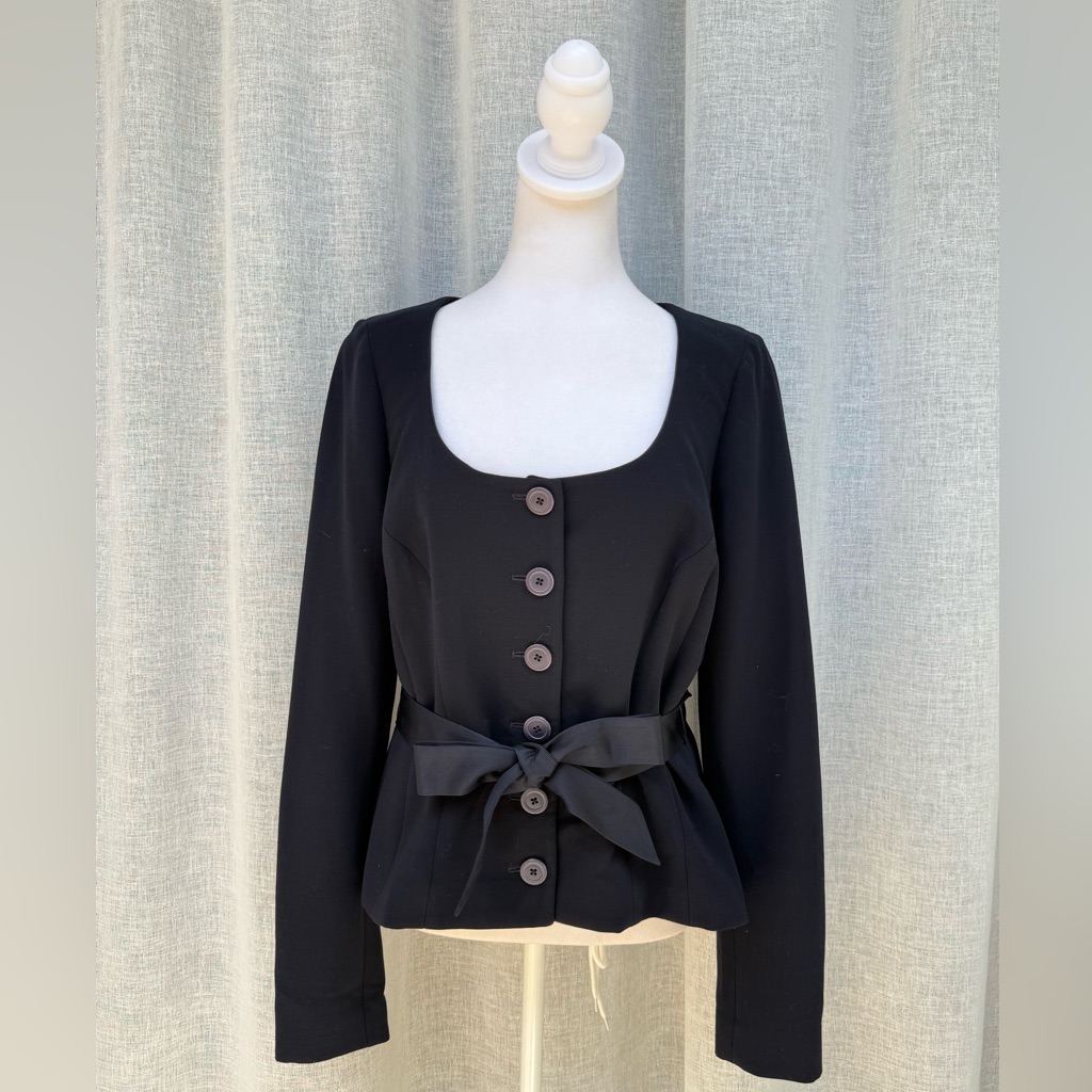 Ralph Lauren Black Label Navy Blue Button Down Deep Neckline Wool Jacket Blazer